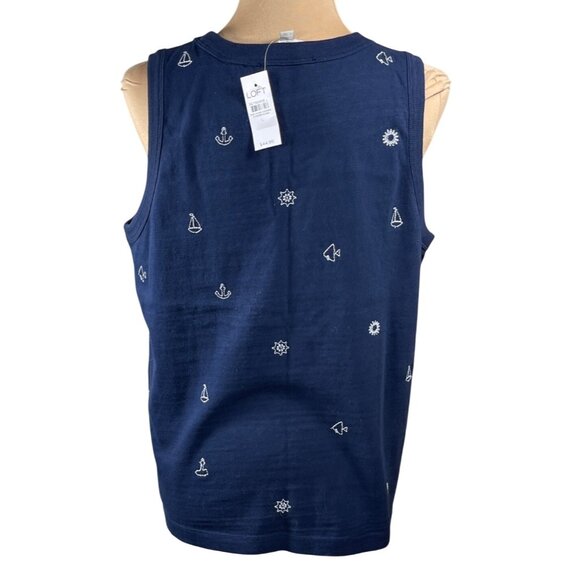 New Loft Knit Tank Top Sailing Embroidery Navy Cotton L Large - Picture 3 of 6